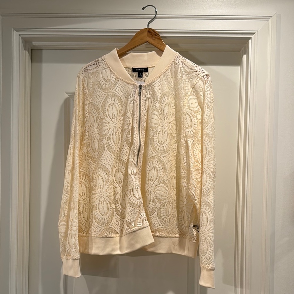 Torrid Cream Lace Bomber Jacket